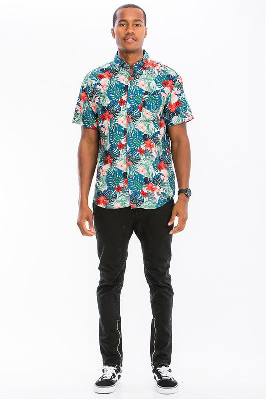 Weiv Mens Print Hawaiian Button Down Shirt WS7011