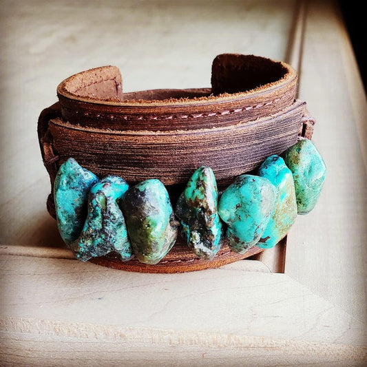 Leather Cuff with Large Natural Turquoise Chunks