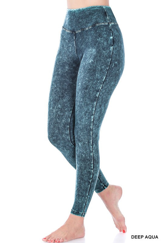 Mineral Washed Wide Waistband Yoga Leggings