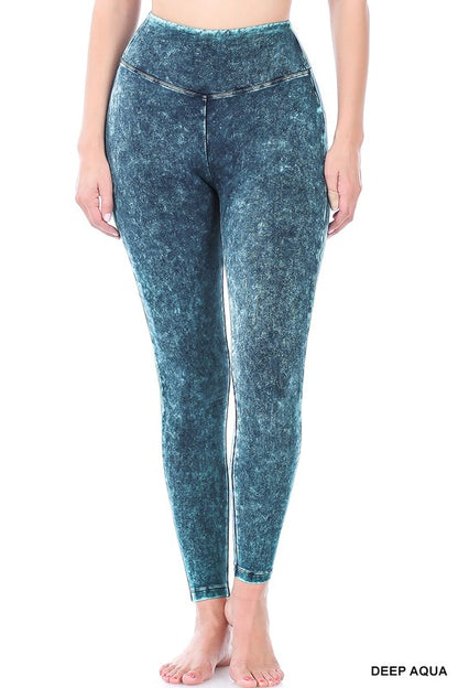 Mineral Washed Wide Waistband Yoga Leggings