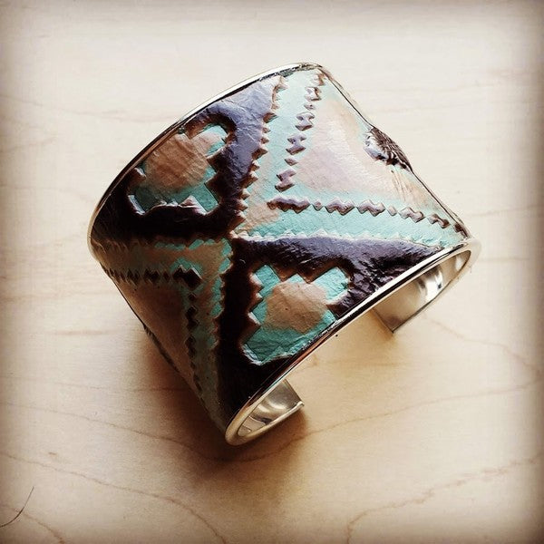 Wide Cuff Bangle in Turquoise Navajo Leather