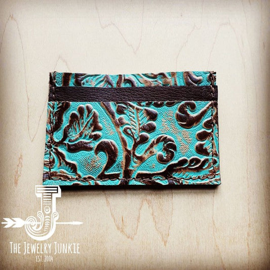 Leather Credit Card Holder- Cowboy Turquoise