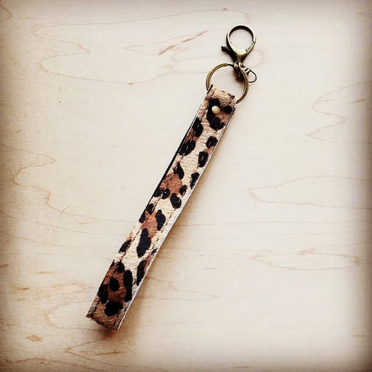 Embossed Leather Key Chain Strap Leopard