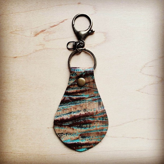 Embossed Leather Key Chain -Turquoise Chateau