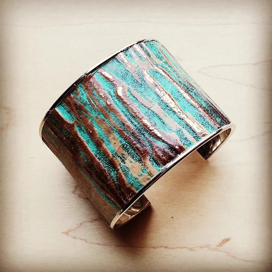 Wide Bangle Bracelet in Turquoise Chateau Leather