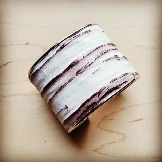 Wide Bangle Bracelet in White Chateau Leather