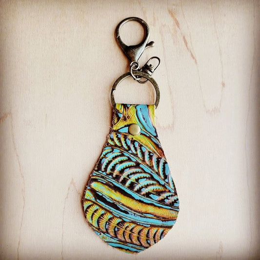 Embossed Leather Key Chain -Dallas Turquoise