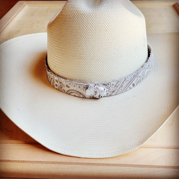 Oyster Paisley Leather Hat Band w/ White Slab