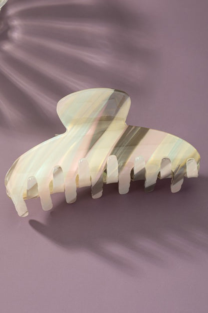 Large colorful striped acetate hair claw clip
